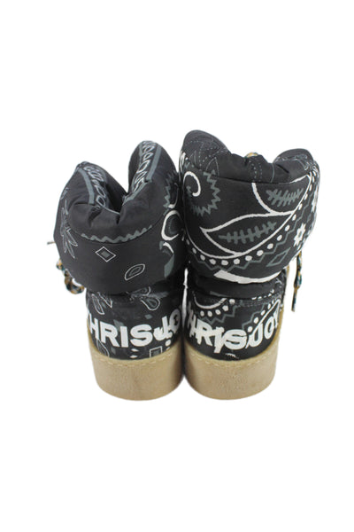 Khrisjoy Womens Platform Printed Logo Boots Black Gray White Size 6