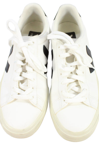 Veja Womens Lace Up Logo Leather Low Top Sneakers White Black Size 6
