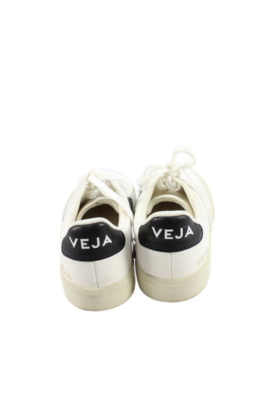 Veja Womens Lace Up Logo Leather Low Top Sneakers White Black Size 6