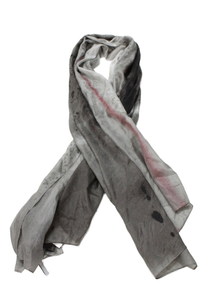 Michael Stars Womens Abstract Printed Lightweight Silk Scarf Gray Red 72"x44"