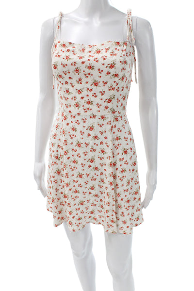 Reformation Womens White Floral Mini Dress Square Neck Zip Size 4