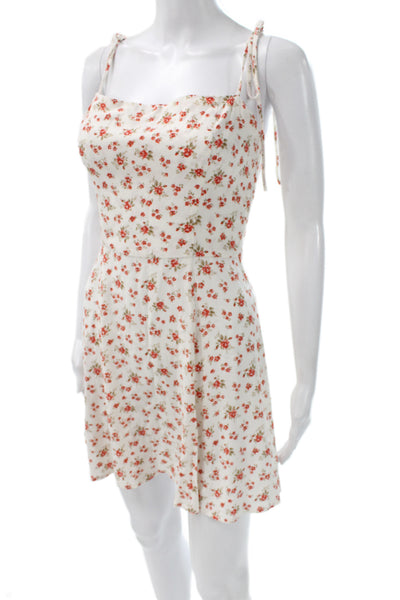 Reformation Womens White Floral Mini Dress Square Neck Zip Size 4