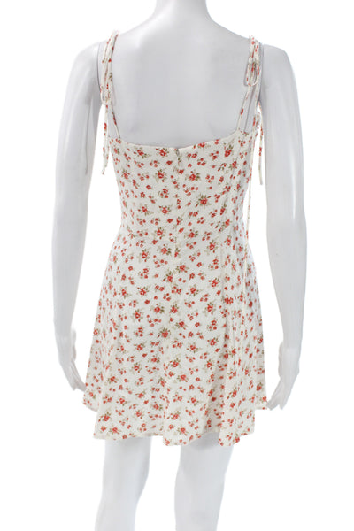 Reformation Womens White Floral Mini Dress Square Neck Zip Size 4
