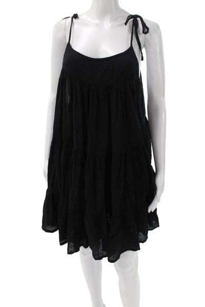 Honorine Women Mini Dress Black Scoop Neck Sleeveless Cotton Boho Size S