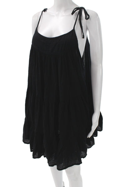 Honorine Women Mini Dress Black Scoop Neck Sleeveless Cotton Boho Size S