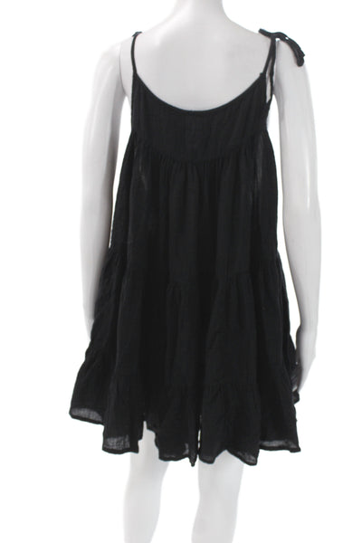 Honorine Women Mini Dress Black Scoop Neck Sleeveless Cotton Boho Size S