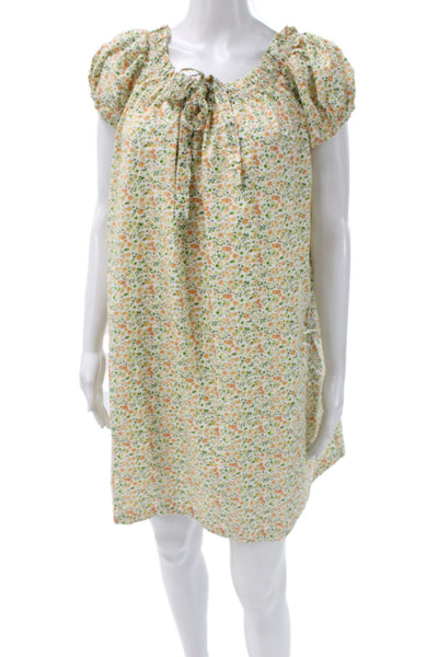 Piyama Womens Green Floral Cotton Mini Dress Short Sleeve Size S