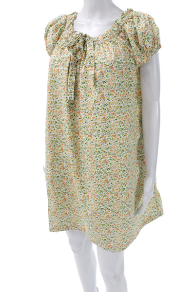Piyama Womens Green Floral Cotton Mini Dress Short Sleeve Size S