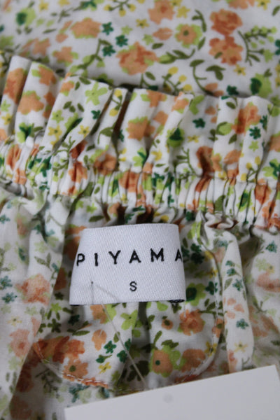 Piyama Womens Green Floral Cotton Mini Dress Short Sleeve Size S