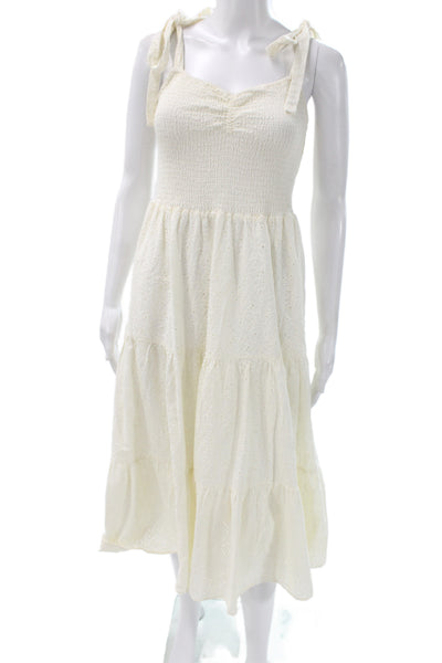 Madewell Women Sundress Ivory Cotton Sweetheart Sleeveless Boho Knee Size XS