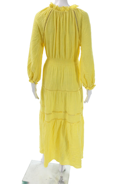 The Westside Womens Maxi Dress Yellow V-Neck Long Sleeve Cotton Size S