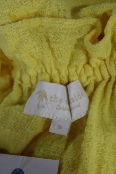The Westside Womens Maxi Dress Yellow V-Neck Long Sleeve Cotton Size S
