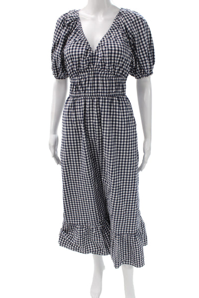 Vineyard Vines Women Blue Gingham V-Neck Short Sleeve Sundress Midi Size S