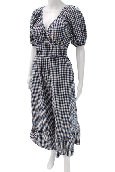 Vineyard Vines Women Blue Gingham V-Neck Short Sleeve Sundress Midi Size S