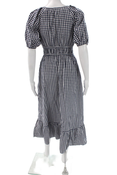 Vineyard Vines Women Blue Gingham V-Neck Short Sleeve Sundress Midi Size S