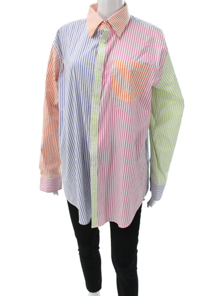 Solid & Striped Women Tunic Button-Up Striped Collared Long Sleeve Blue Size M