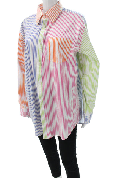 Solid & Striped Women Tunic Button-Up Striped Collared Long Sleeve Blue Size M