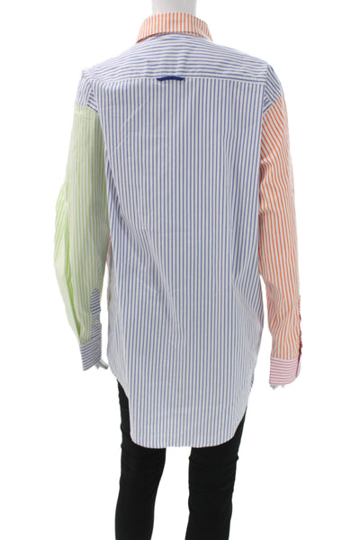 Solid & Striped Women Tunic Button-Up Striped Collared Long Sleeve Blue Size M