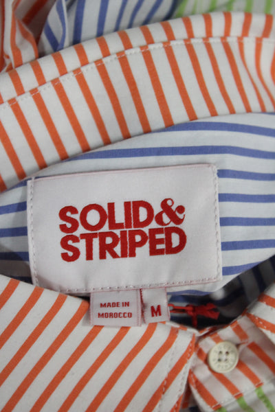 Solid & Striped Women Tunic Button-Up Striped Collared Long Sleeve Blue Size M