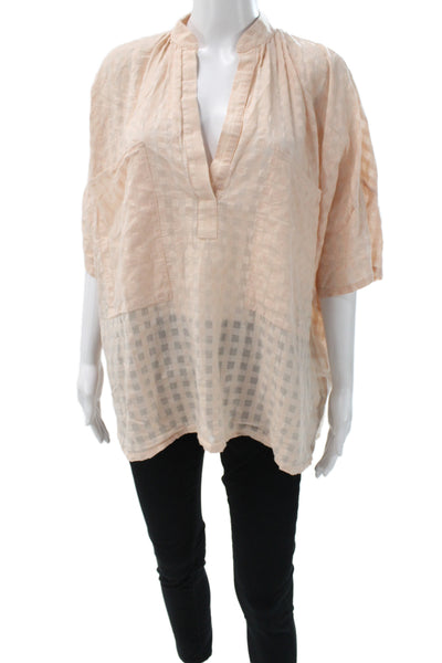 Two Women Pink V-Neck Check Tunic 3/4 Sleeve Pullover Size 0