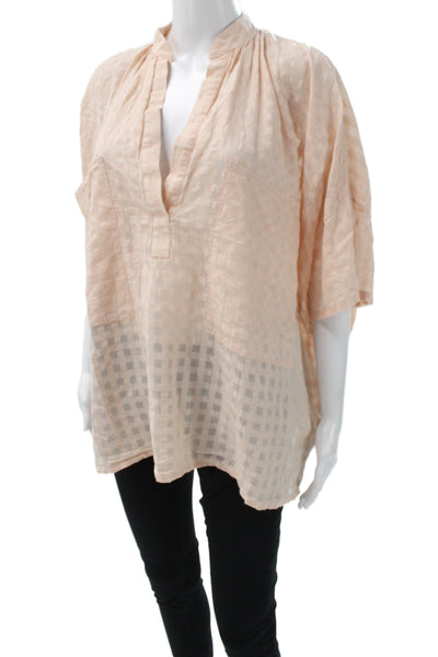 Two Women Pink V-Neck Check Tunic 3/4 Sleeve Pullover Size 0