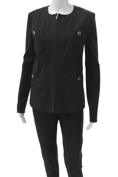 St. John Sport Womens Ribbed Sleeves Full Zipper Jacket Pant Set Black Size 6/4