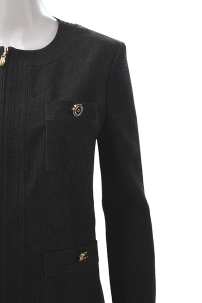 St. John Sport Womens Ribbed Sleeves Full Zipper Jacket Pant Set Black Size 6/4