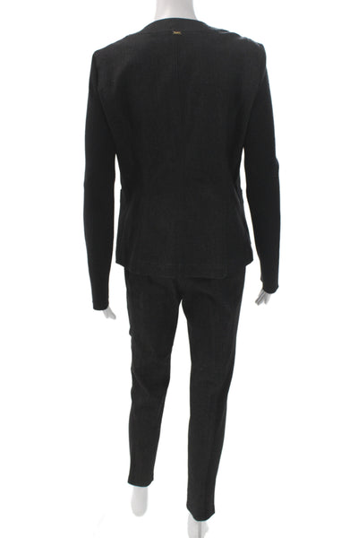 St. John Sport Womens Ribbed Sleeves Full Zipper Jacket Pant Set Black Size 6/4