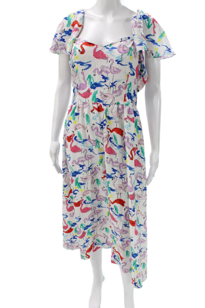Tanya Taylor Women Fit & Flare Silk Animal Print Flamingo Dress Size 6