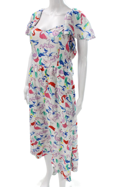 Tanya Taylor Women Fit & Flare Silk Animal Print Flamingo Dress Size 6