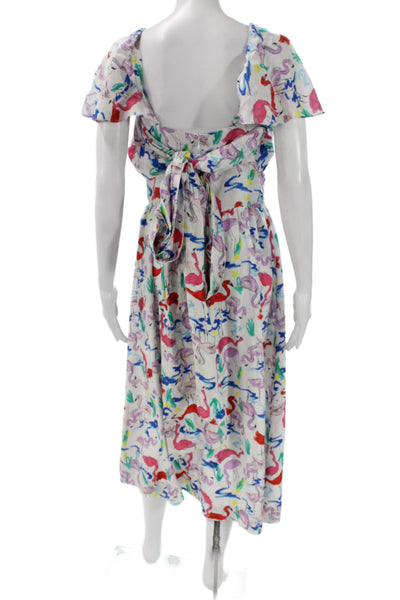 Tanya Taylor Women Fit & Flare Silk Animal Print Flamingo Dress Size 6