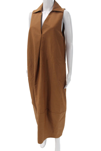 CO Women Collared Sleeveless Maxi Dress Brown Pullover Size M