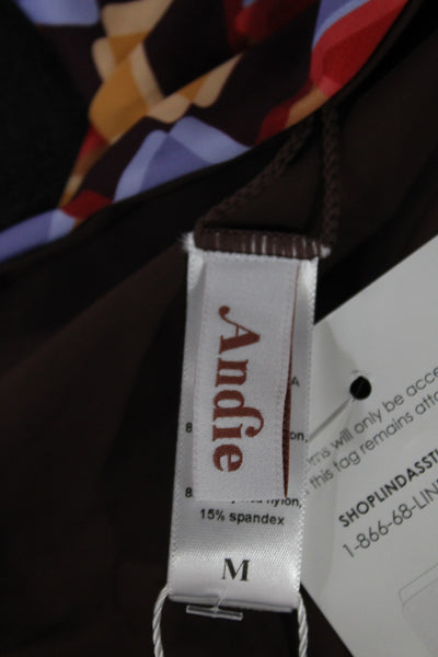 Andie Womens Geometric Brown Swim Bottom Recycled Nylon Size M