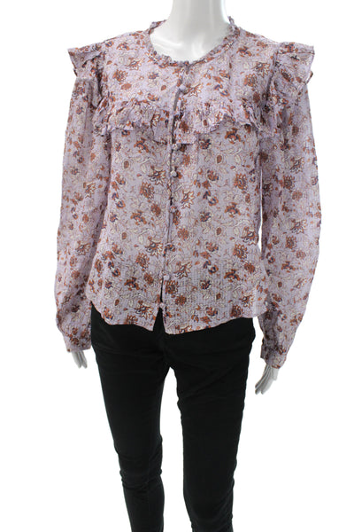 Veronica Beard Womens Tunic Blouse Multicolor Floral Cotton Long Sleeve Size L