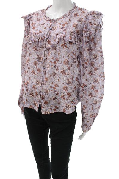 Veronica Beard Womens Tunic Blouse Multicolor Floral Cotton Long Sleeve Size L