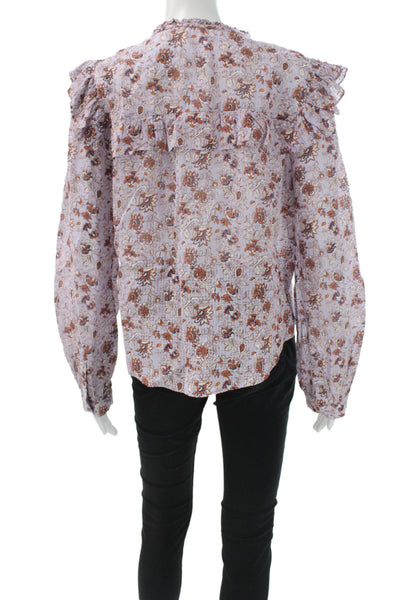 Veronica Beard Womens Tunic Blouse Multicolor Floral Cotton Long Sleeve Size L