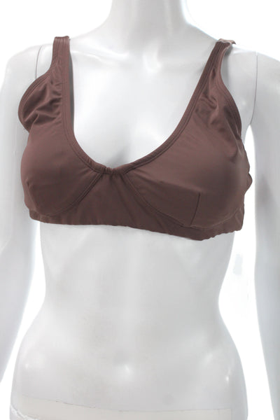 Andie Women Swimwear Brown Solid Bikini Top 80% Recycled Nylon Size S