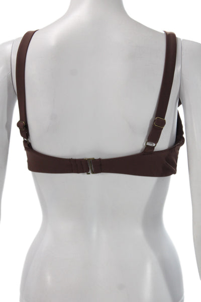 Andie Women Swimwear Brown Solid Bikini Top 80% Recycled Nylon Size S