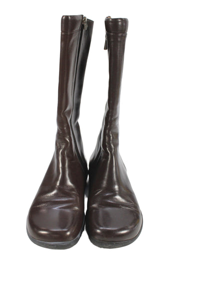 Bally Womens Leather Zippered Flat Mid-Calf Boots Brown Size 7