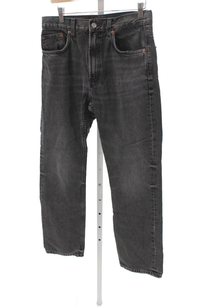 Zara Mens High Rise Straight Jeans Black Cotton Button Size 8