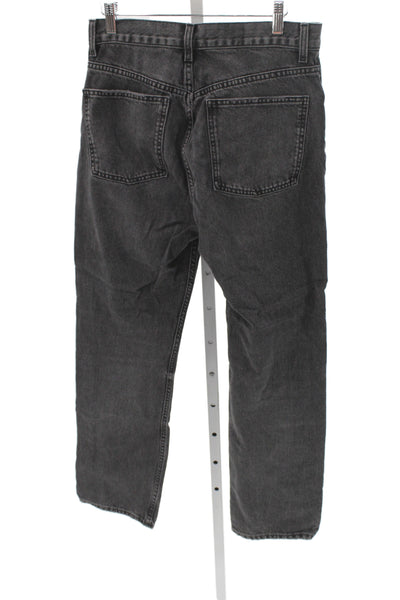 Zara Mens High Rise Straight Jeans Black Cotton Button Size 8