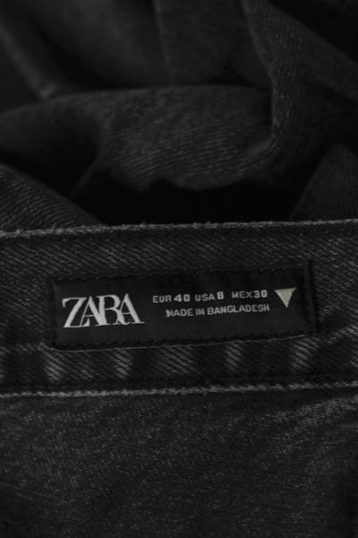 Zara Mens High Rise Straight Jeans Black Cotton Button Size 8