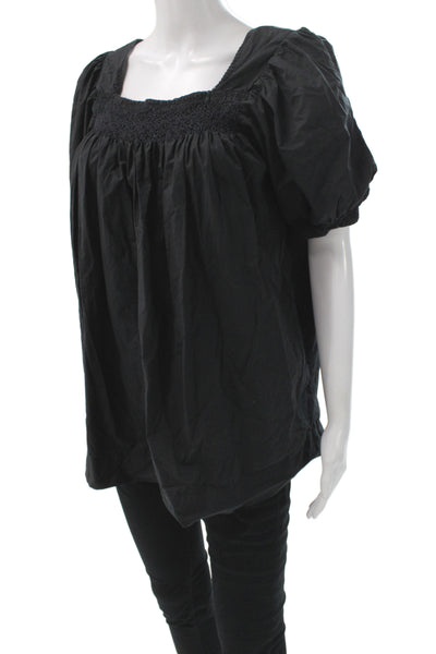 Doen Womens Tunic Black Cotton Square Neck Short Sleeve Bohemian Size S