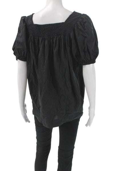 Doen Womens Tunic Black Cotton Square Neck Short Sleeve Bohemian Size S