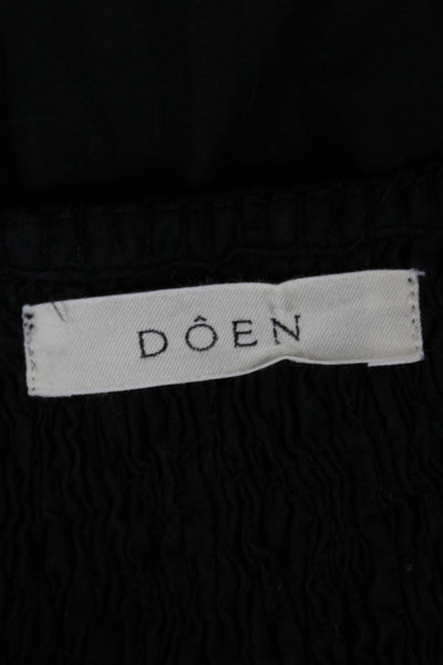 Doen Womens Tunic Black Cotton Square Neck Short Sleeve Bohemian Size S