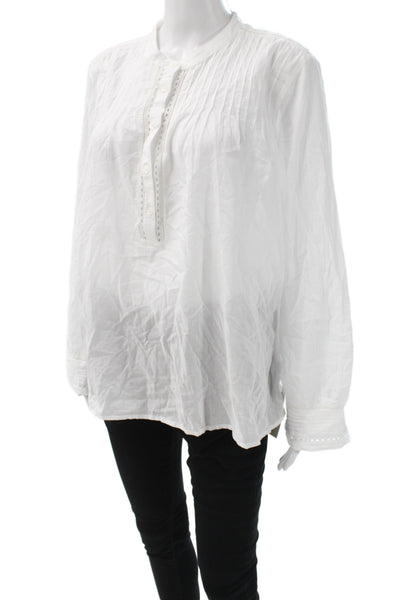 J Crew Women Tunic White Henley Button Long Sleeve Cotton Size XL