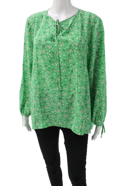 Scanlan Theodore Women Tunic Green Silk Floral Long Sleeve Size 8