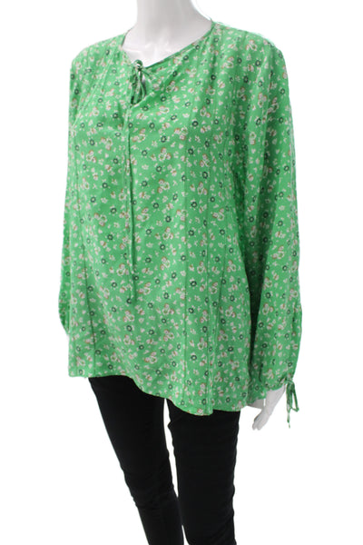 Scanlan Theodore Women Tunic Green Silk Floral Long Sleeve Size 8