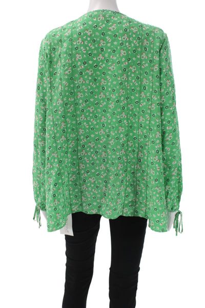 Scanlan Theodore Women Tunic Green Silk Floral Long Sleeve Size 8