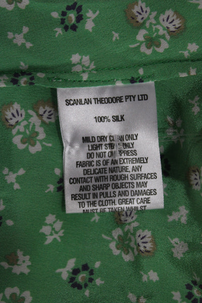 Scanlan Theodore Women Tunic Green Silk Floral Long Sleeve Size 8